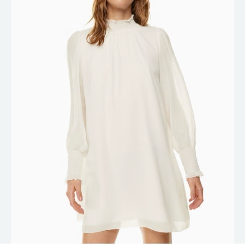 Wilfred Valencia Chiffon Dress Burch Sz S Ivory Semi Sheer Long Puff Sleeve
